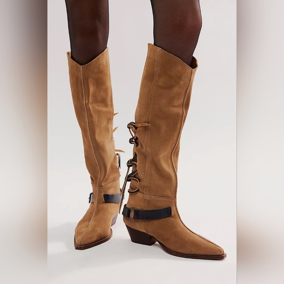 Free People Lace Sway Slouchy Women’s Military Taupe Western Boots Sz 7.5 NEW - Picture 3 of 16